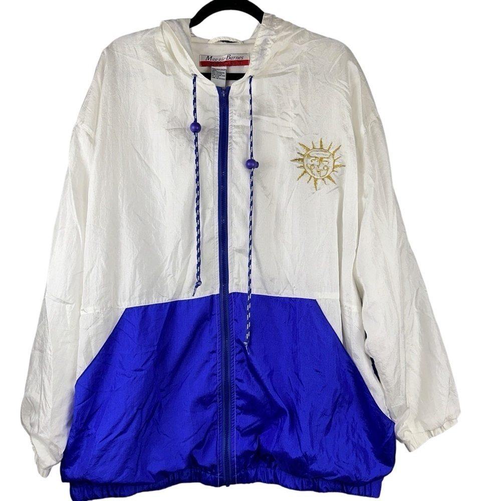 Maggie Barnes Jacket Womens XL 1X White Nylon Vintage Sun Hoodie Windbreaker